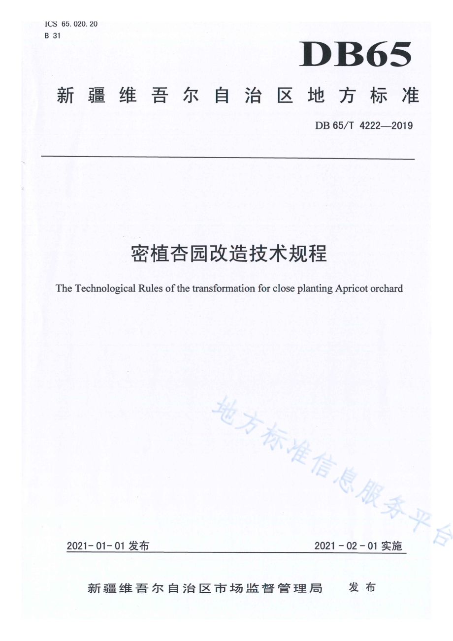 密植杏园改造技术规程DB65／T 4222-2019.pdf_第1页