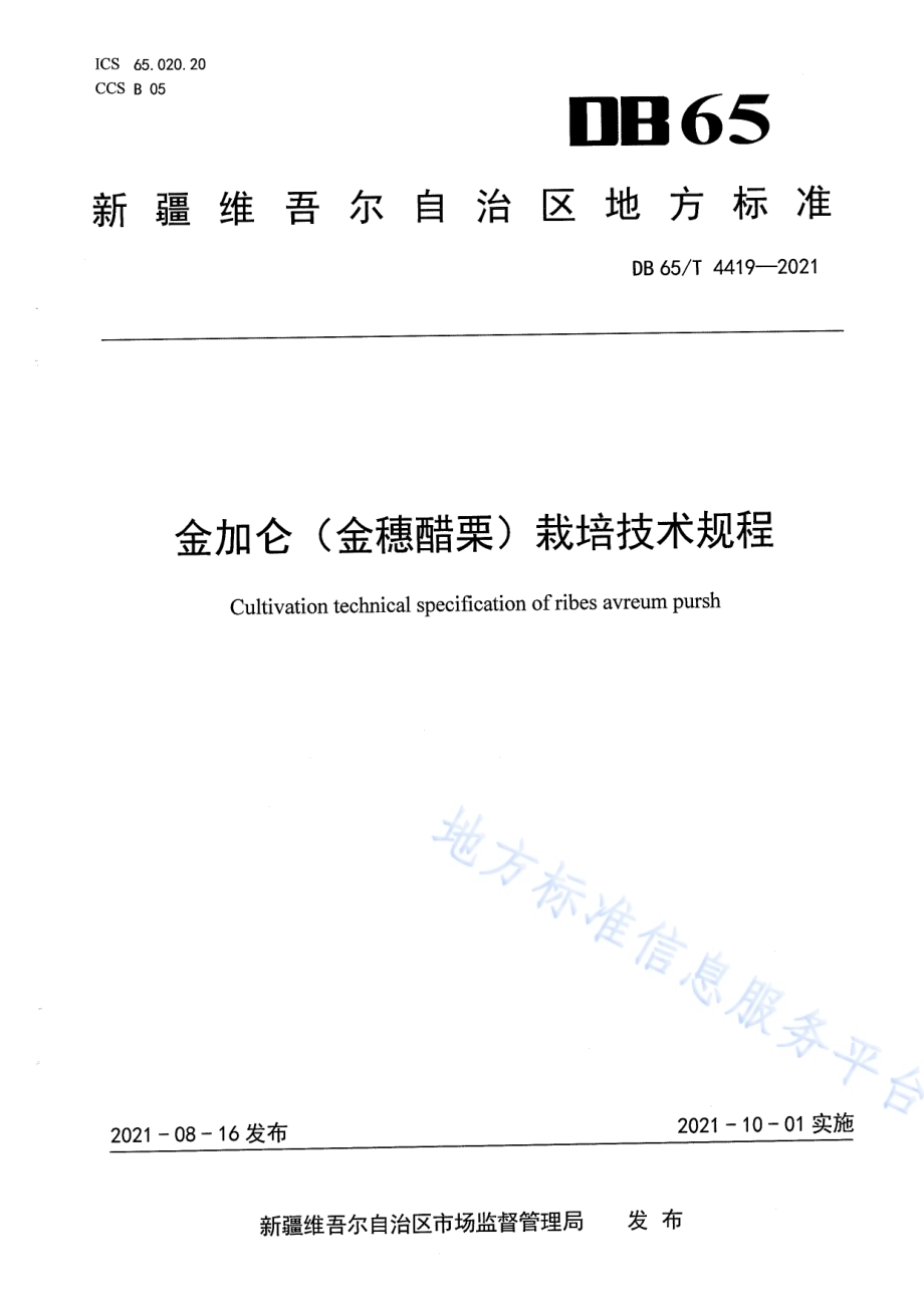 金加仑（金穂醋栗）栽培技术规程DB65／T 4419-2021.pdf_第1页