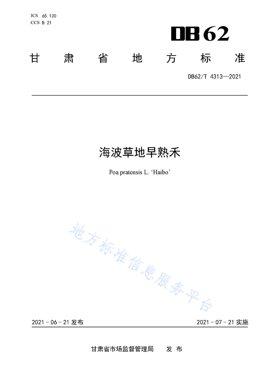 海波草地早熟禾DB62／T 4313-2021.pdf_第1页