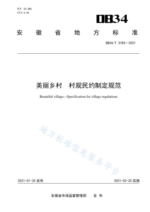 美丽乡村 村规民约制定规范DB34／T 3783-2021.pdf