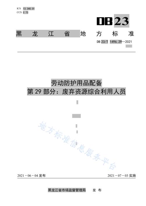 劳动防护用品配备 第29部分：废弃资源综合利用人员DB 23／T 1496.29-2021.pdf