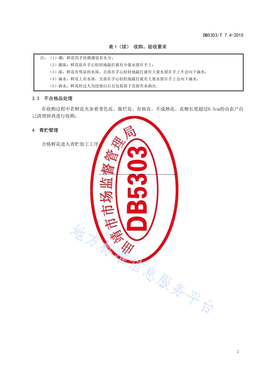 沾益万寿菊种植综合标准第4部分：鲜花收购DB5303／T 7.4－2015.pdf_第4页