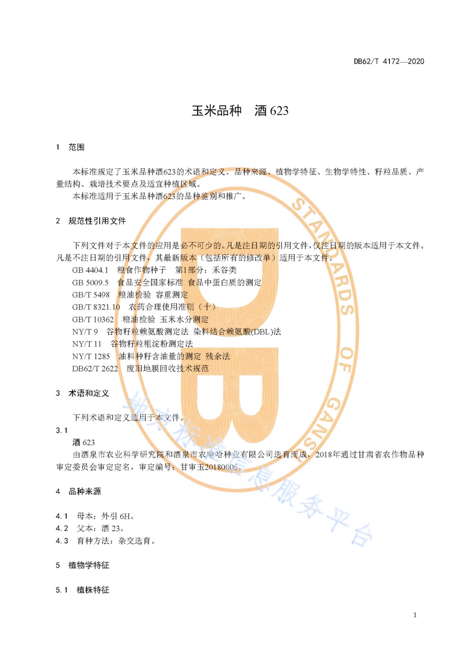 玉米品种 酒623DB62／T 4172-2020.pdf_第5页