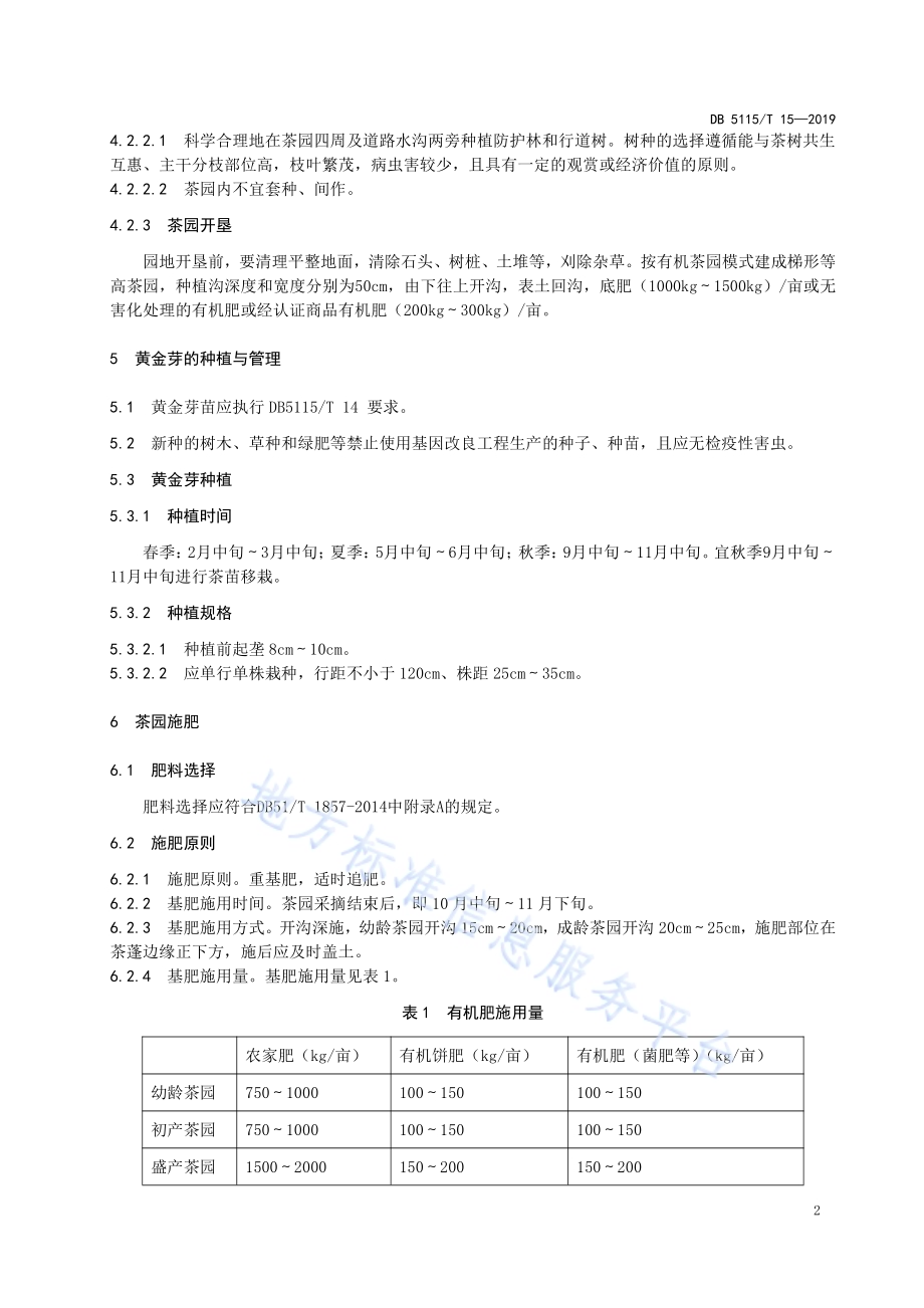有机茶生产技术规范 黄金芽栽培DB5115／T 15-2019.pdf_第4页