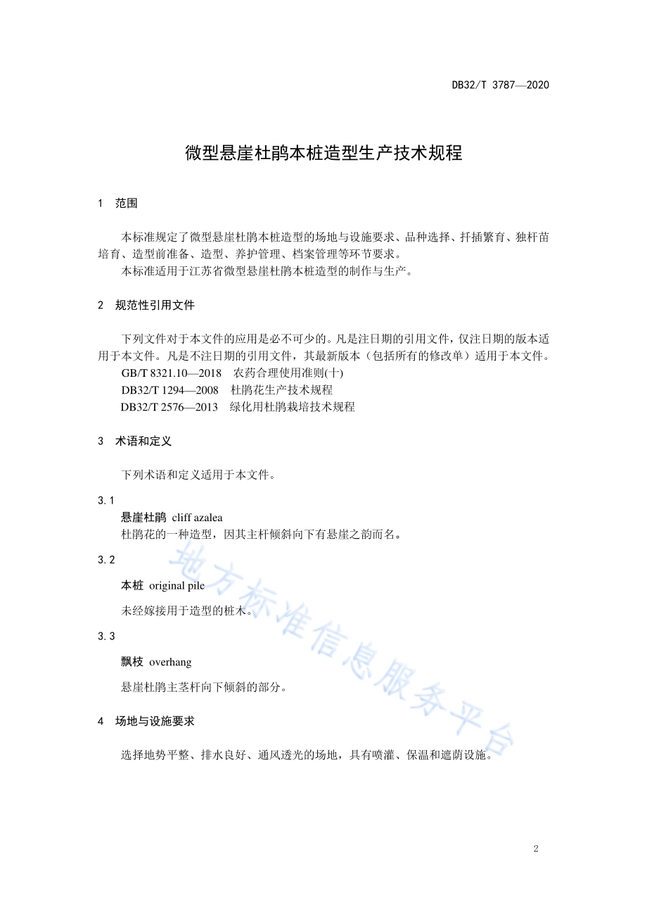 微型悬崖杜鹃本桩造型生产技术规程DB32／T 3787-2020.pdf_第3页