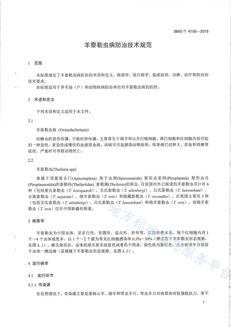 羊泰勒虫病防治技术规范DB65／T 4156-2018.pdf_第3页