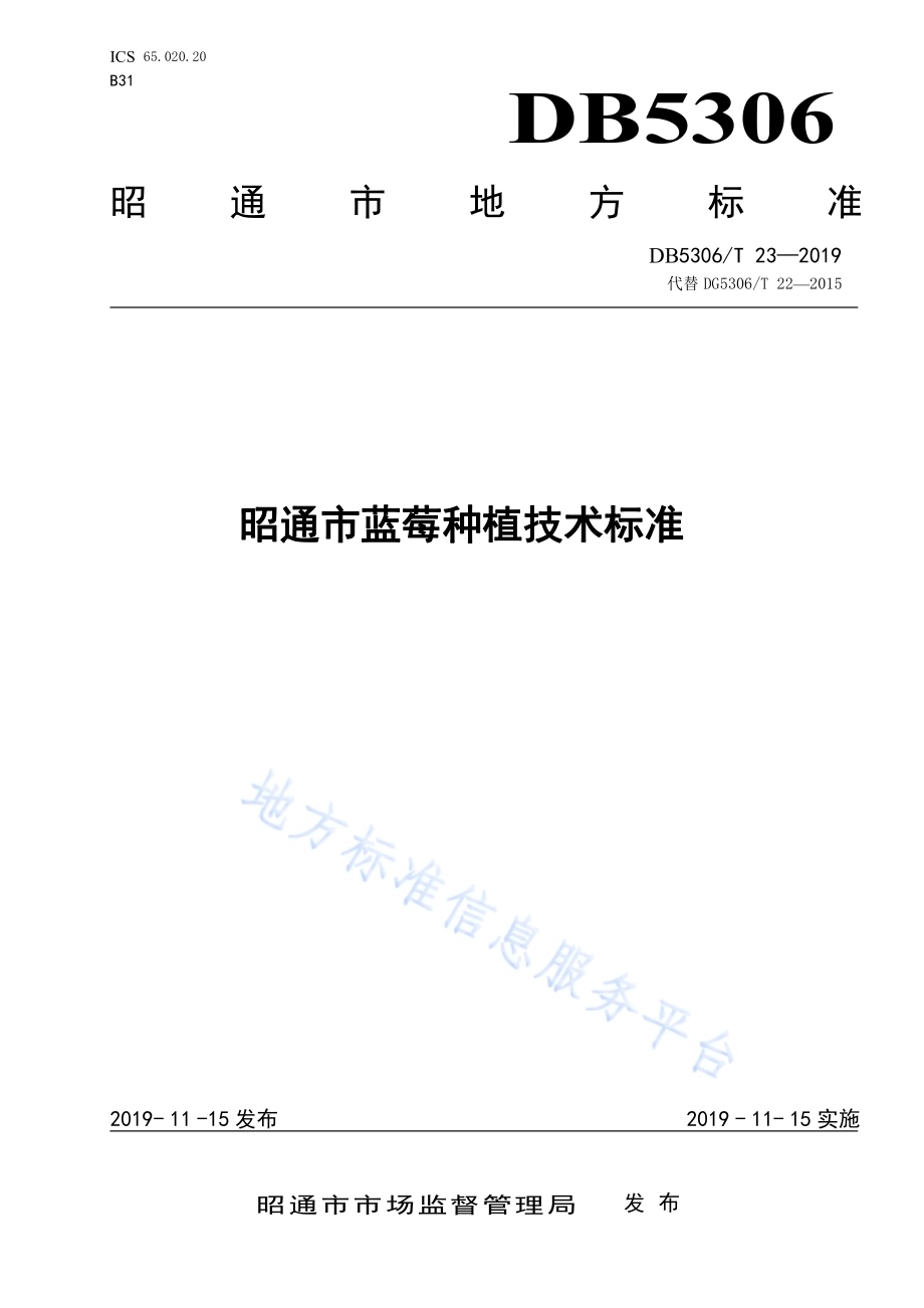 昭通市蓝莓种植技术标准DB5306／T 23—2019.pdf_第1页