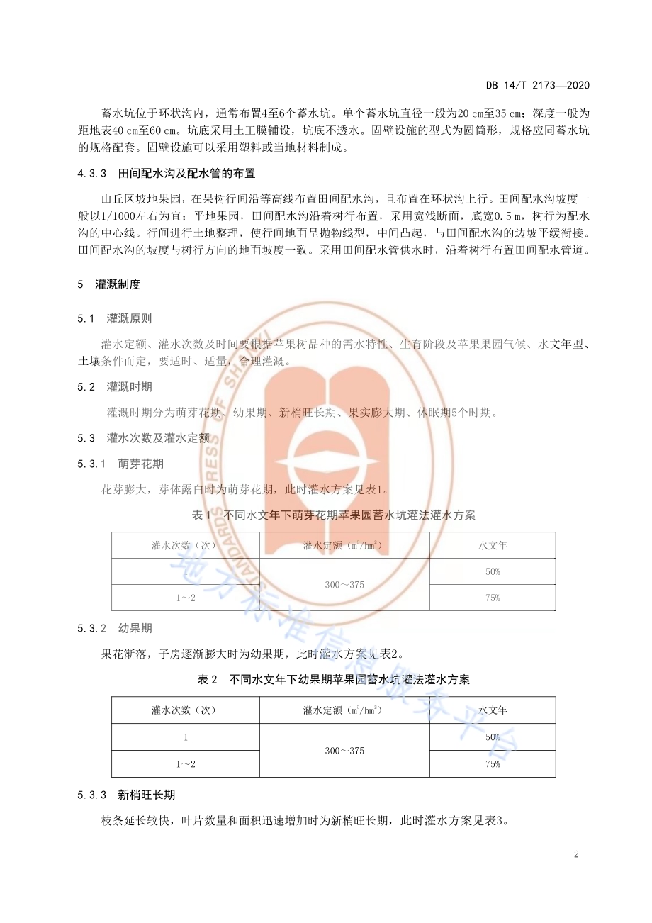 《苹果果园蓄水坑灌法灌水技术规程》DB14／T 2173-2020.pdf_第5页