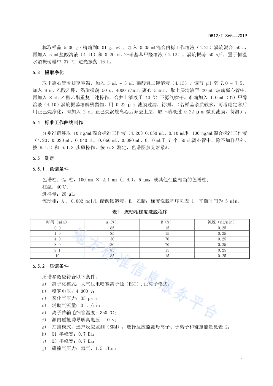 水和沉积物中硝基呋喃类代谢物残留量的测定 液相色谱串联质谱法DB12／T 865-2019.pdf_第5页