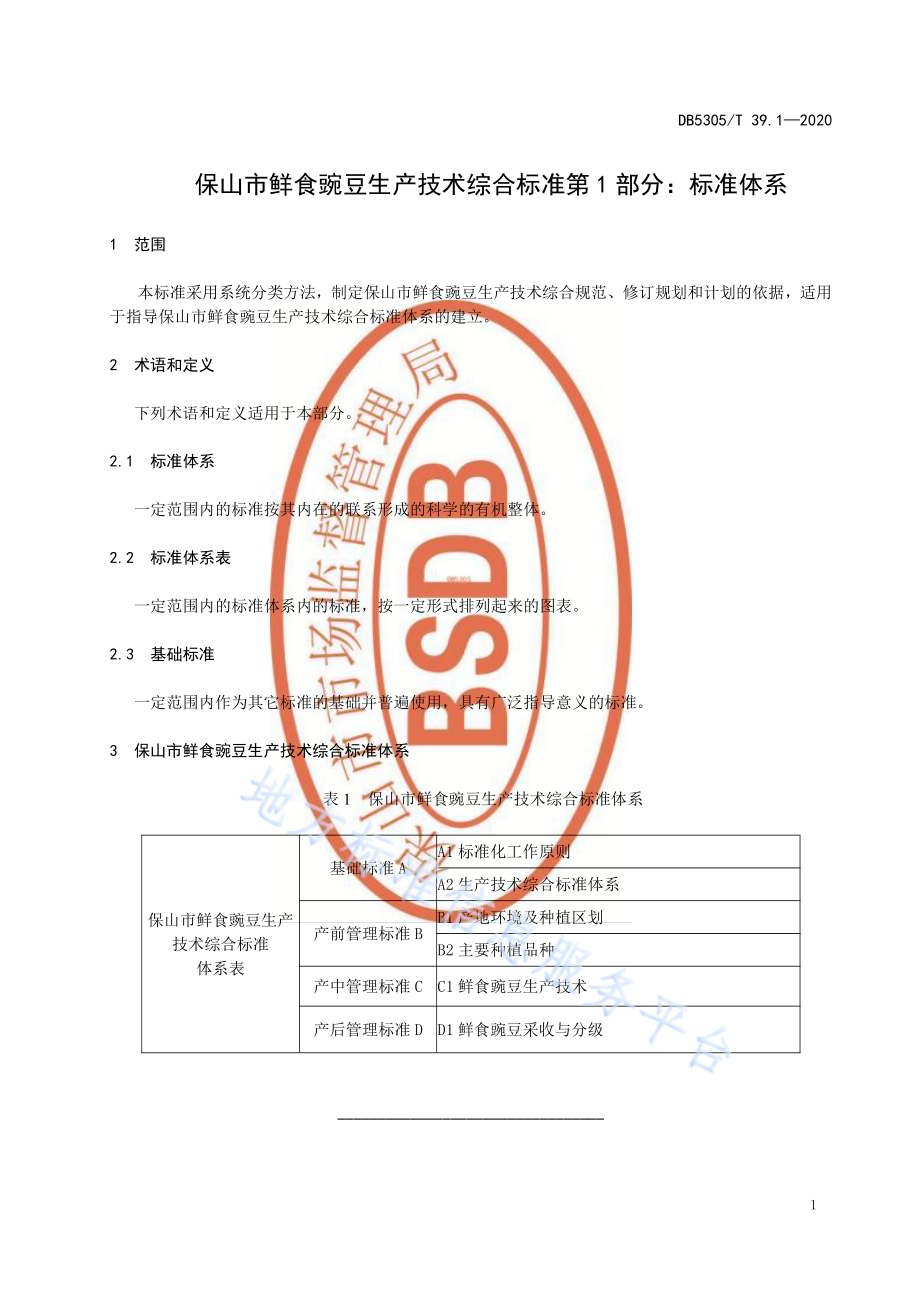 保山市鲜食豌豆生产技术综合标准第1部分：标准体系DB5305／T 39.1-2020.pdf_第3页