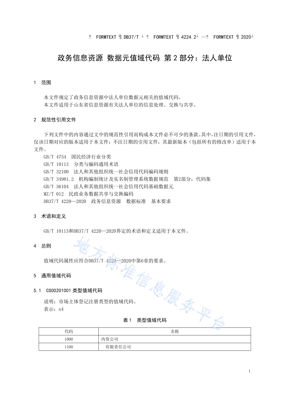 政务信息资源 数据元值域代码 第 2 部 分：法人单位DB37／T 4224.2—2020.pdf_第4页