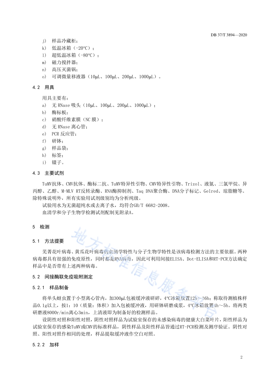 大白菜芜菁花叶病毒、黄瓜花叶病毒检测技术规程DB37／T 3894—2020.pdf_第4页