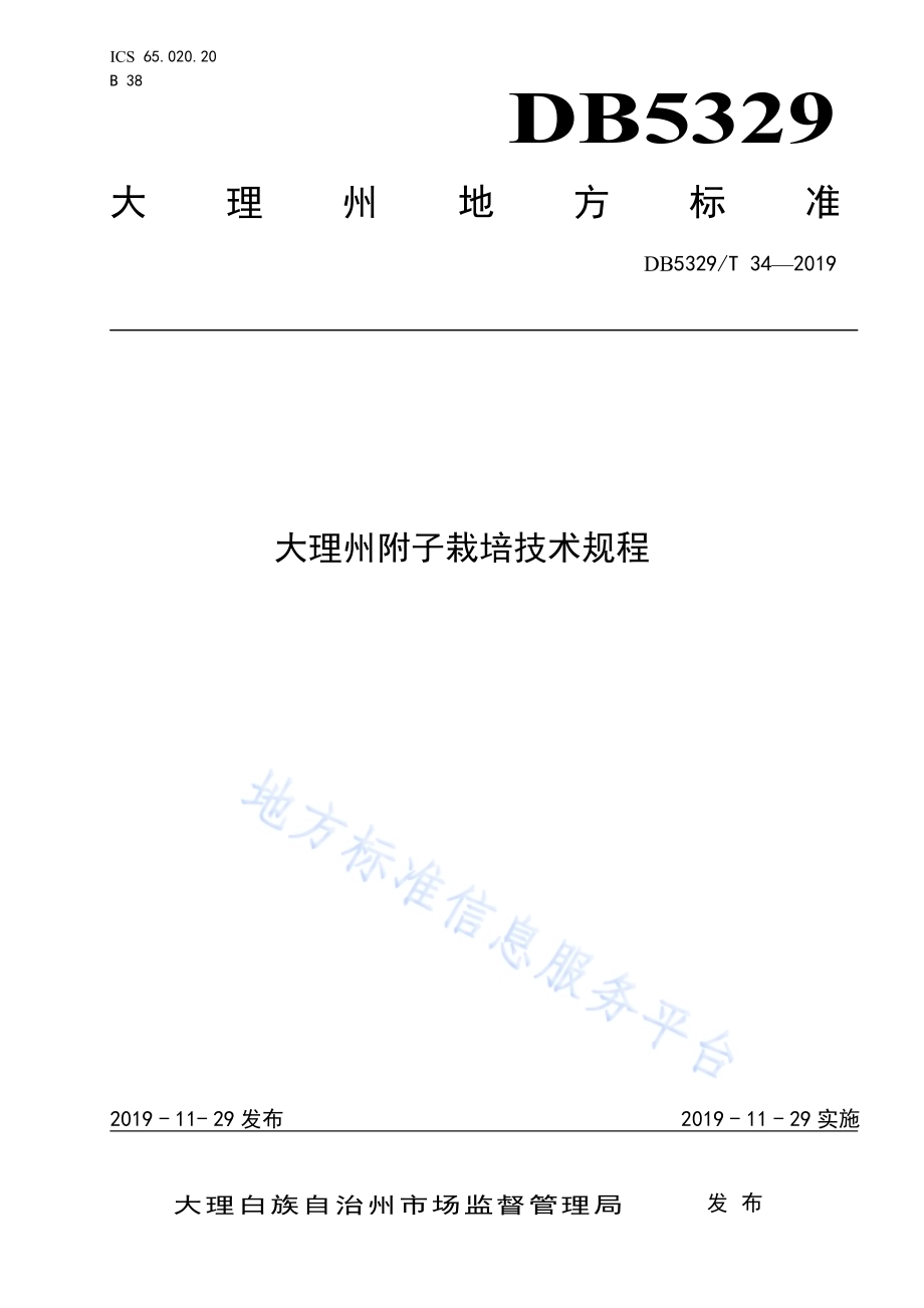 大理州附子栽培技术规程DB5329／T 34-2019.pdf_第1页