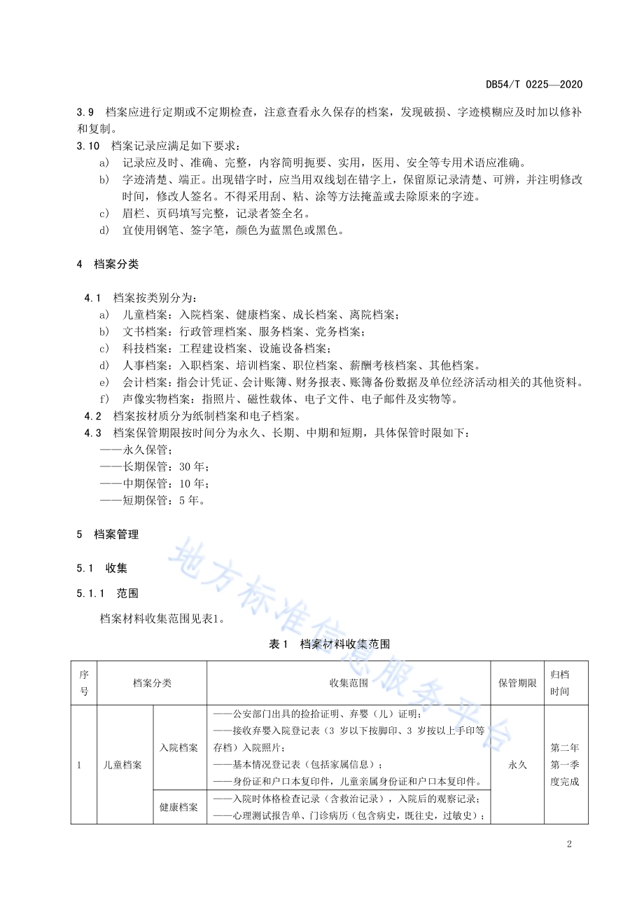 儿童福利机构档案管理规范DB54／T 0225-2020.pdf_第5页