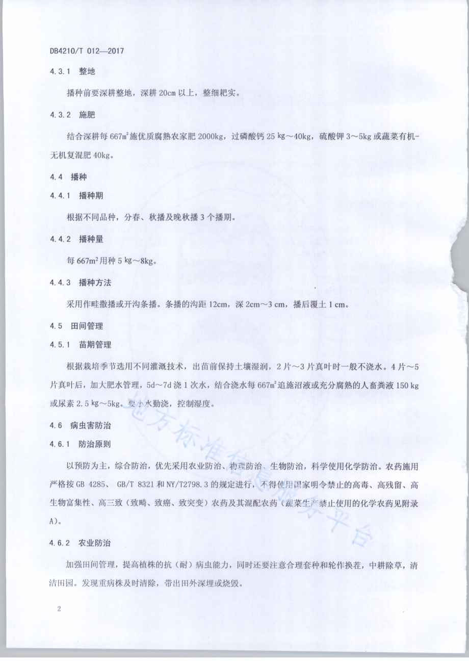 无公害农产品 菠菜生产技术规程DB4210／T 12-2017.pdf_第4页