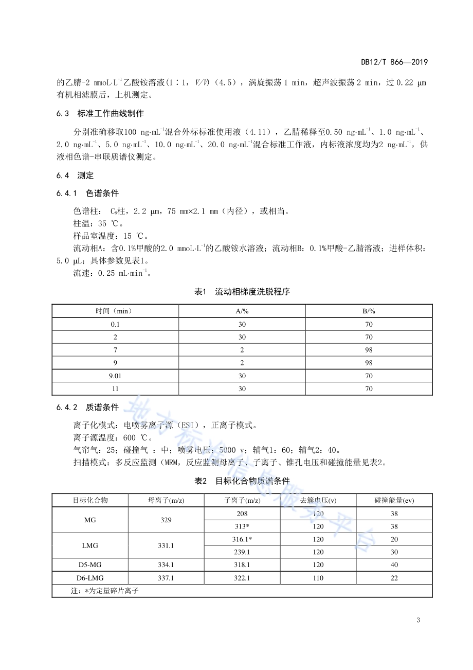 水和沉积物中孔雀石绿及其代谢物残留量的测定 液相色谱-串联质谱法DB12／T 866-2019.pdf_第5页
