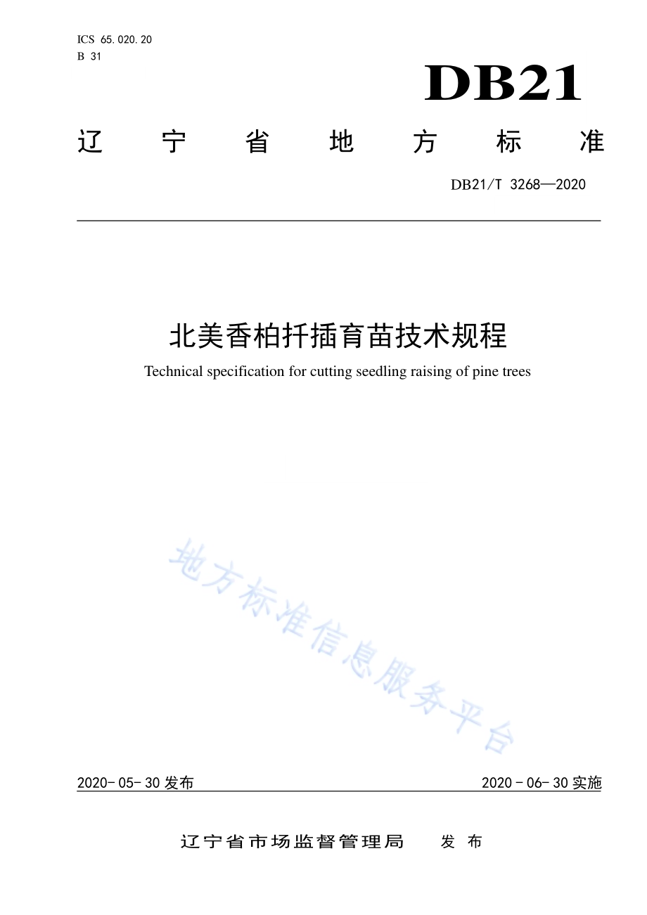 北美香柏扦插育苗技术规程DB21／T 3268-2020.pdf_第1页
