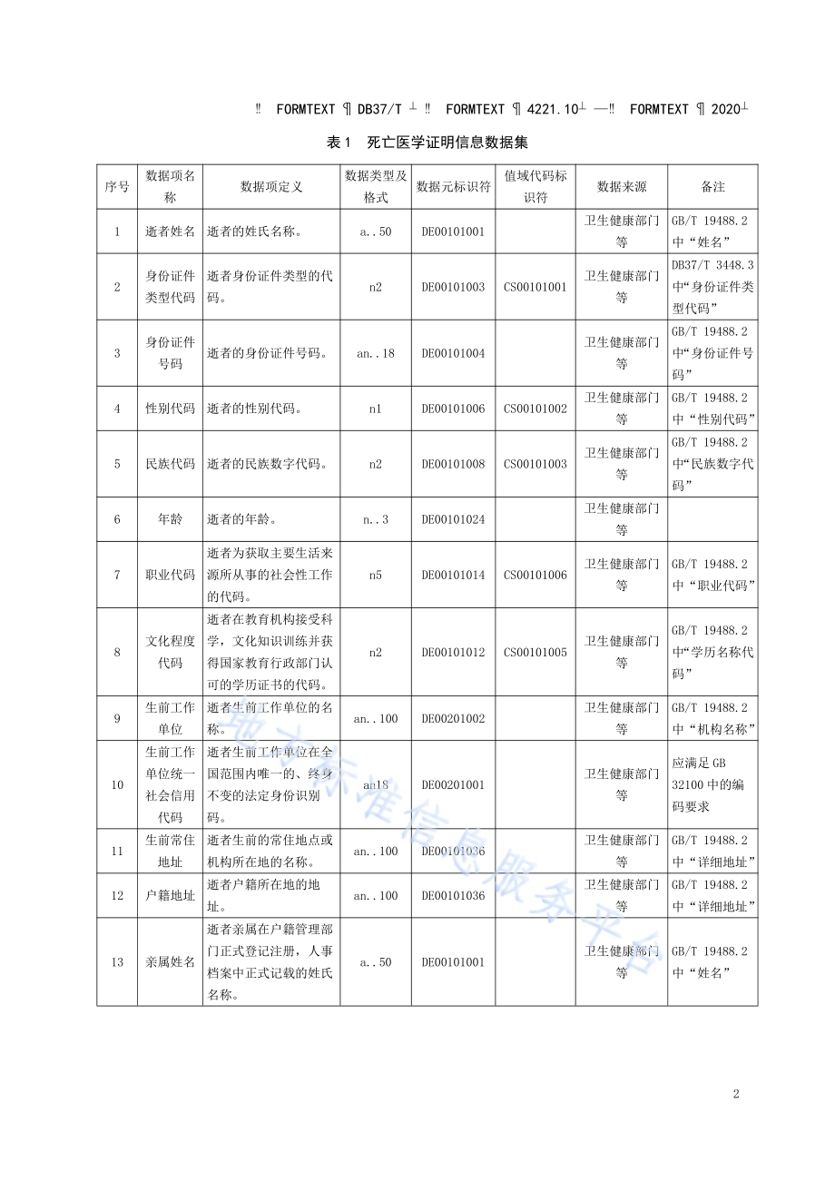 政务信息资源 数据集 人口 第 10 部 分：死亡信息DB37／T 4221.10—2020.pdf_第5页