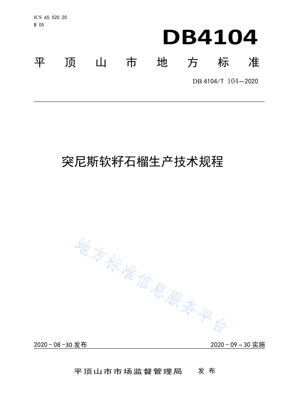 突尼斯软籽石榴生产技术规程DB4104／T 104-2020.pdf_第1页