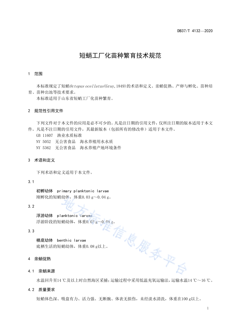 短蛸工厂化苗种繁育技术规范DB37／T 4132—2020.pdf_第4页
