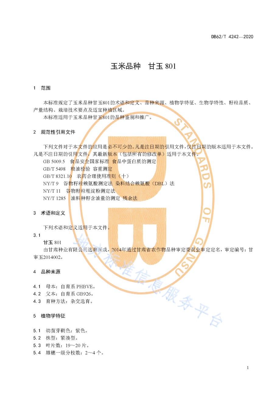 玉米品种 甘玉801DB62／T 4242-2020.pdf_第5页