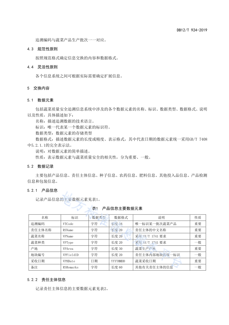 蔬菜质量安全追溯数据交换规范DB12／T 924-2019.pdf_第4页