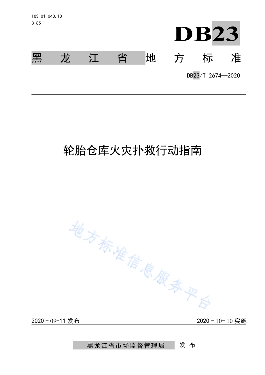 轮胎仓库火灾扑救行动指南DB23／T 2674—2020.pdf_第1页