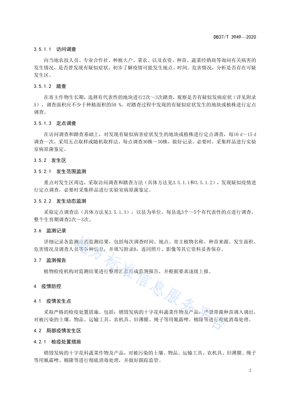 十字花科蔬菜根肿病疫情监测与防控技术规范DB37／T 3949—2020.pdf_第4页