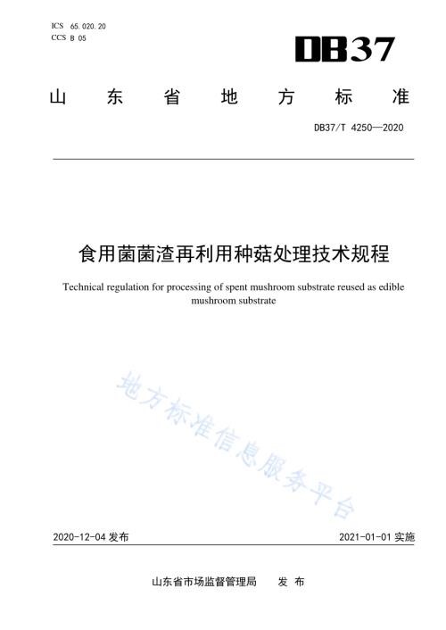 食用菌菌渣再利用种菇处理技术规程DB37／T 4250—2020.pdf