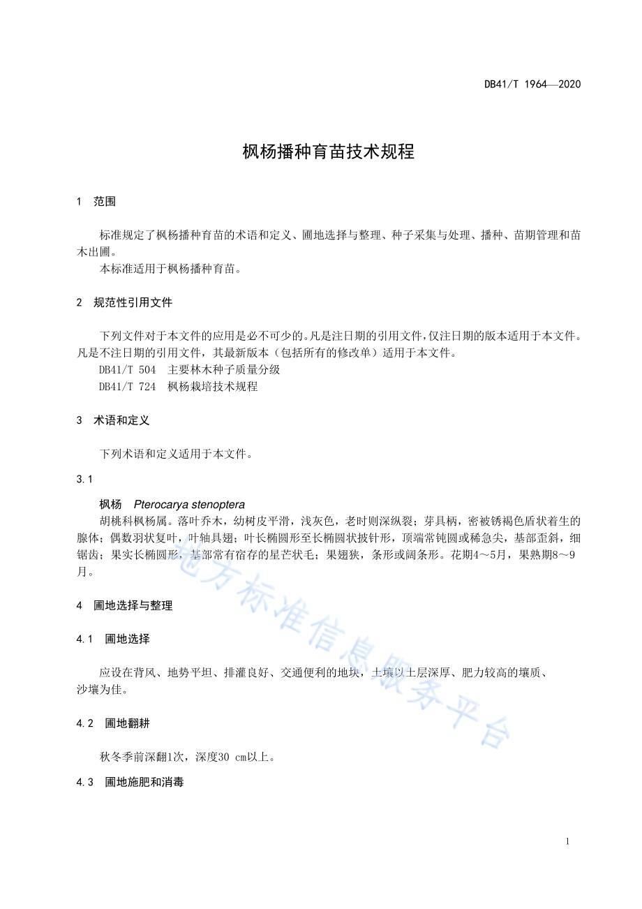 枫杨播种育苗技术规程DB41／T 1964-2020.pdf_第5页