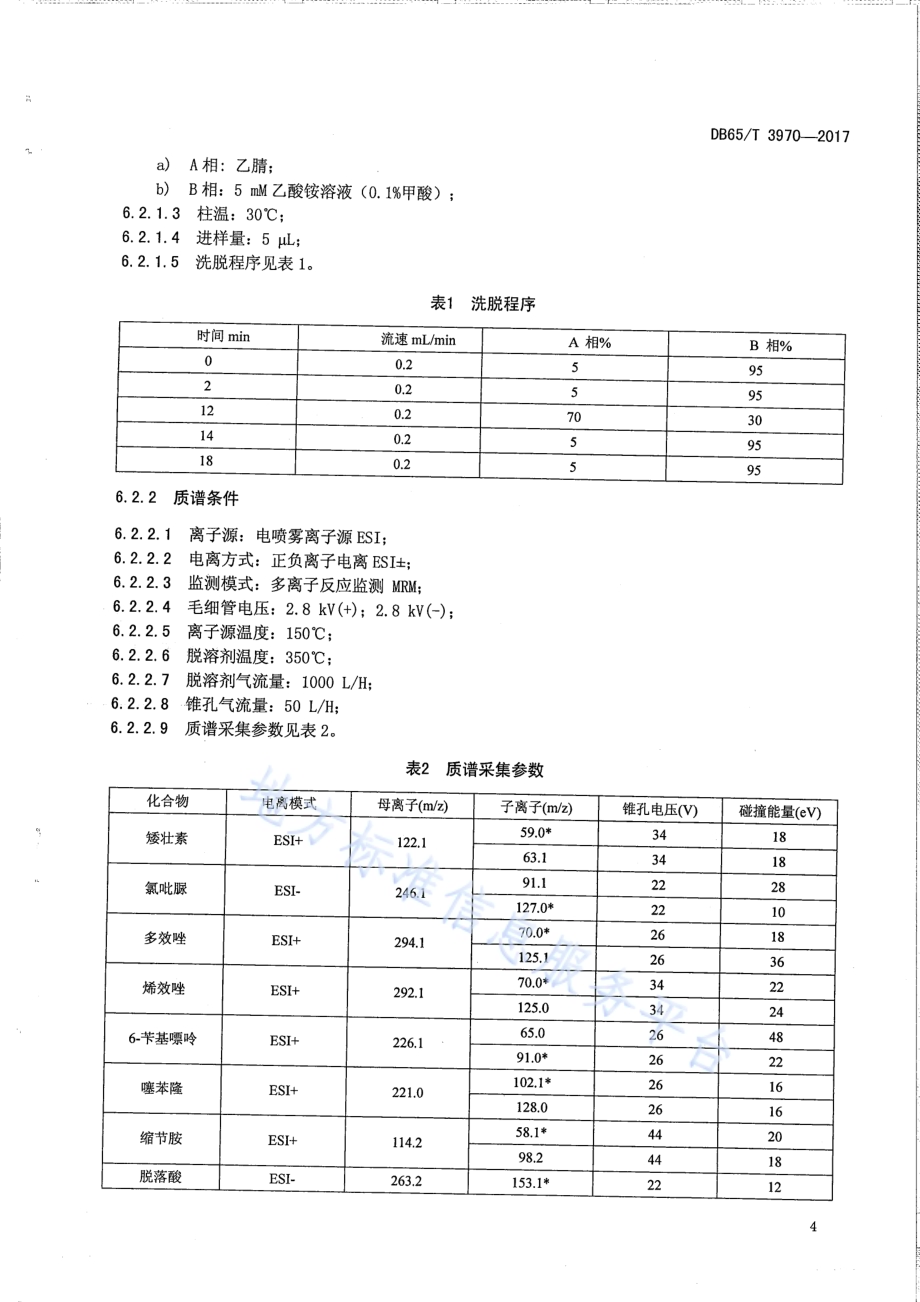 蔬菜和水果中17种植物生长调节剂残留量的测定 液相色谱-串联质谱法DB65／T 3970-2017.pdf_第5页