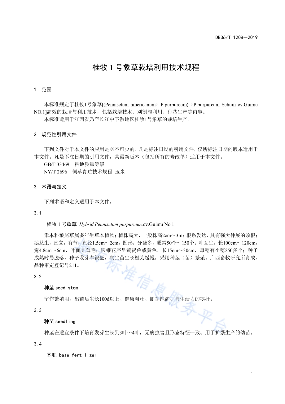 桂牧1号象草栽培利用技术规程DB36／T 1208-2019.pdf_第5页