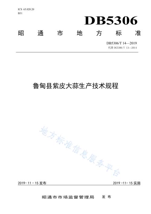 鲁甸县紫皮大蒜生产技术规程DB5306／T 14—2019.pdf