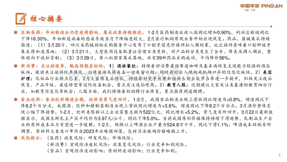 20230407_平安证券_月酝知风之医健文旅大消费行业证券研究报告：各板块步入常规发展_23页.pdf_第2页