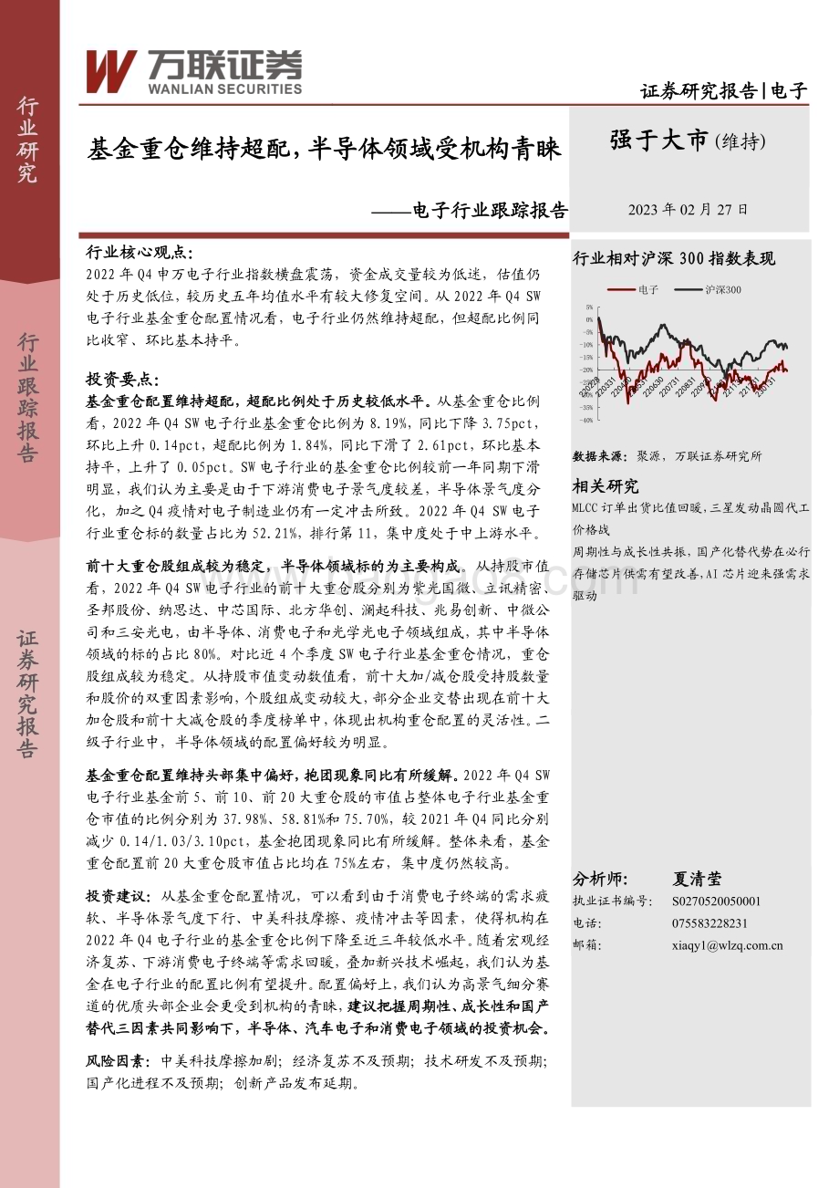 20230227_万联证券_电子行业证券研究报告：基金重仓维持超配半导体领域受机构青睐_12页.pdf_第1页