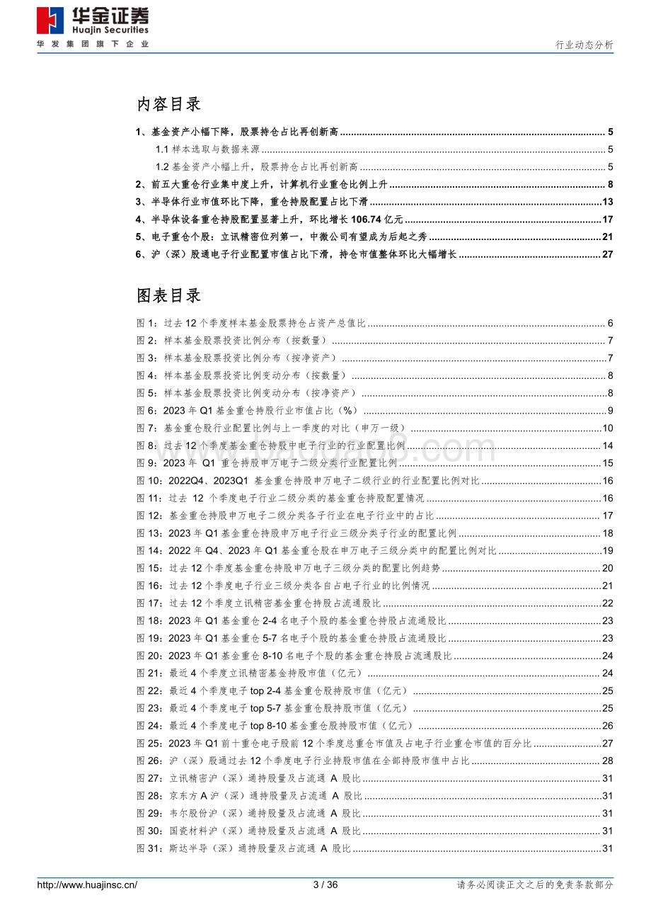 20230424_华金证券_电子行业证券研究报告：23Q1电子板块环比略微下降半导体设备重仓持股显著上升_37页.pdf_第3页