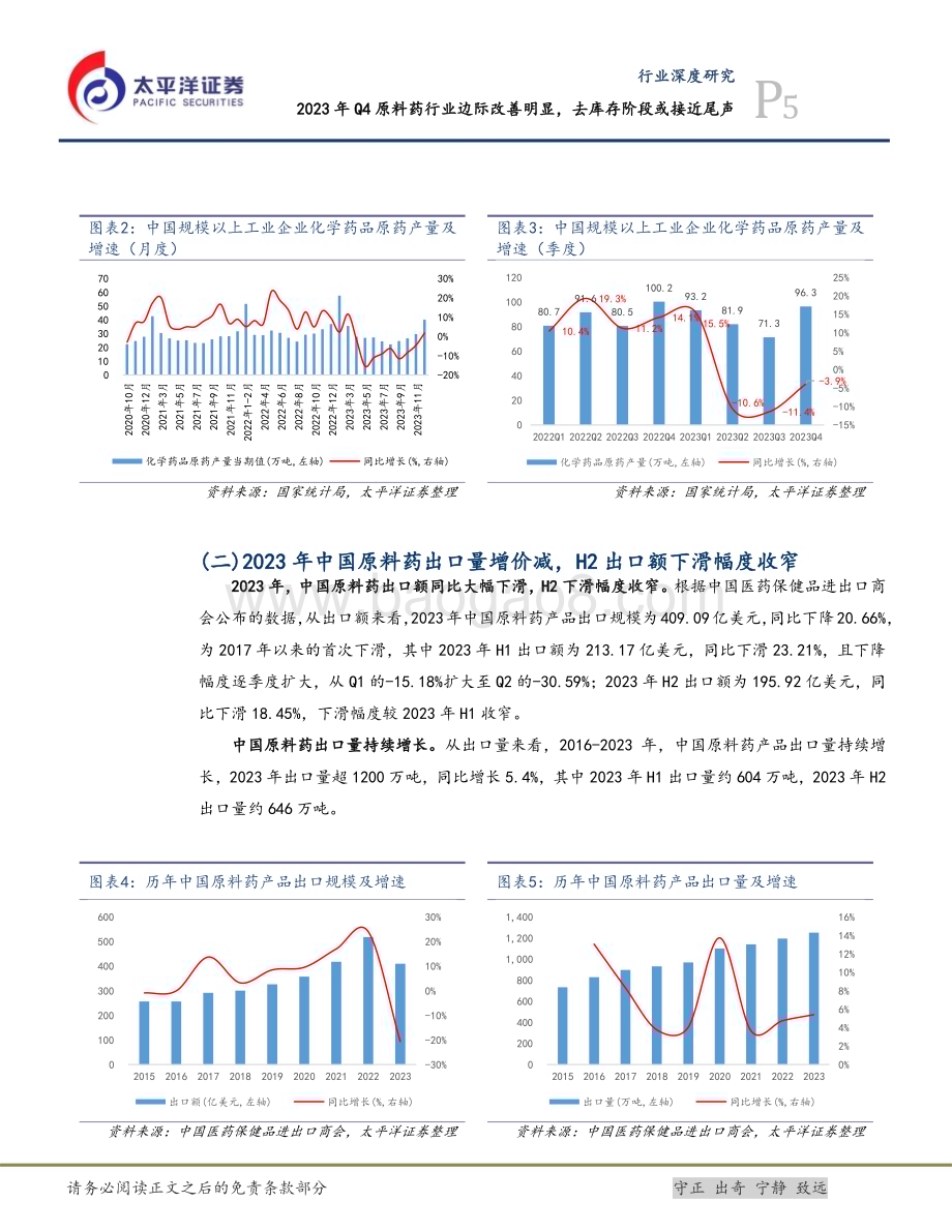 20240301_太平洋证券_医药行业：2023年Q4原料药行业边际改善明显去库存阶段或接近尾声_14页.pdf_第5页