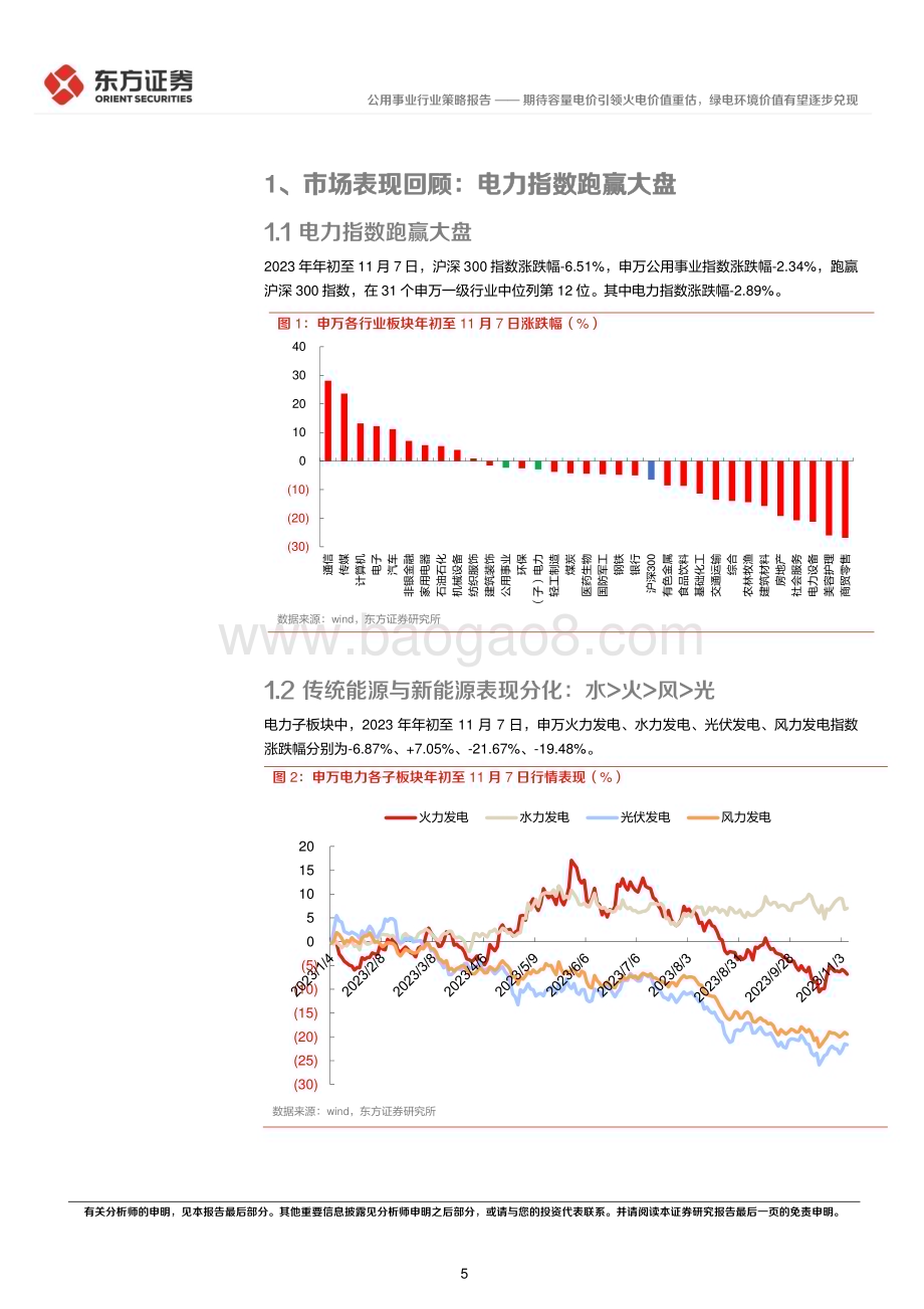 20231120_东方证券_电力行业2024年度投资策略：期待容量电价引领火电价值重估绿电环境价值有望逐步兑现_33页.pdf_第5页