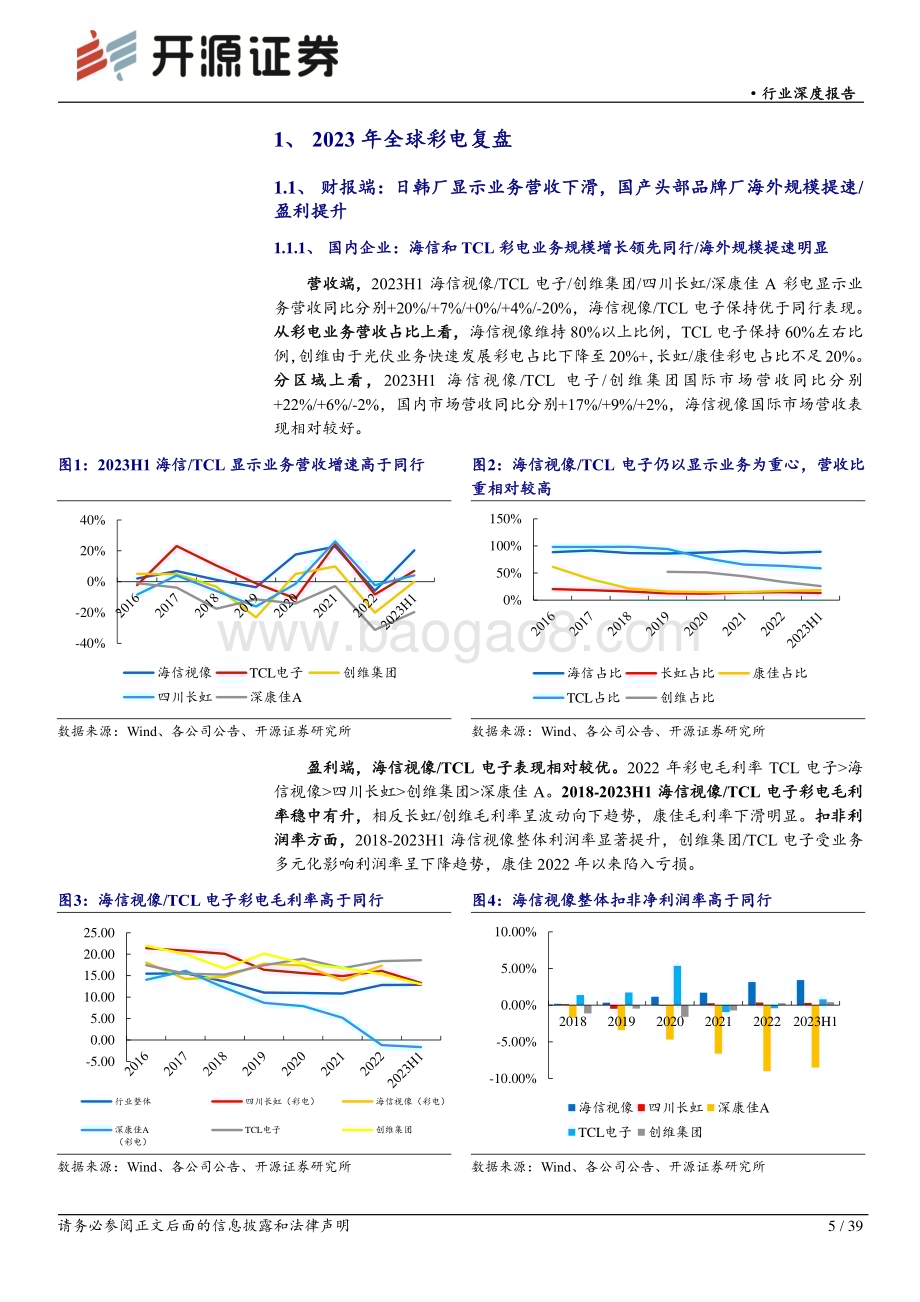 20240418_开源证券_黑色家电行业深度报告：2024年行业需求或企稳回暖预计成本压力逐季度改善继续看好海信TCL长期竞争优势_39页.pdf_第5页