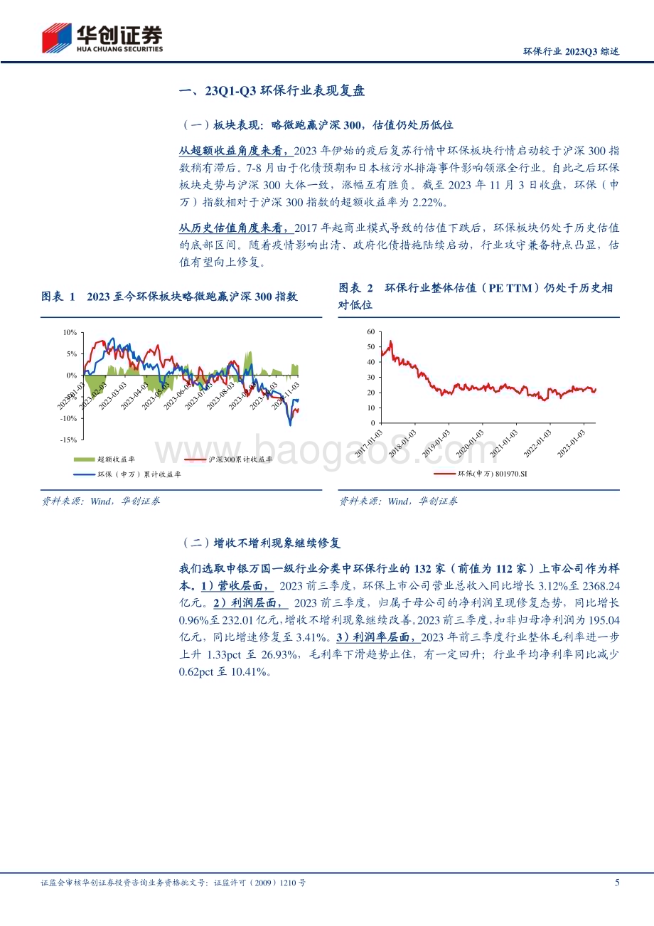 20231106_华创证券_环保行业证券研究报告：增收不增利现象改善关注Q4估值切换机会_29页.pdf_第5页