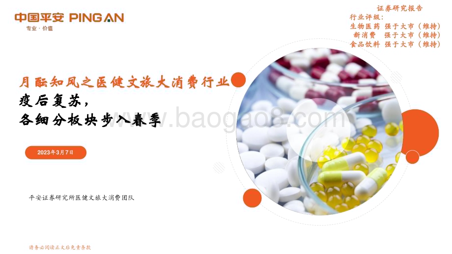 20230307_平安证券_月酝知风之医健文旅大消费行业：疫后复苏各细分板块步入春季_22页.pdf_第1页