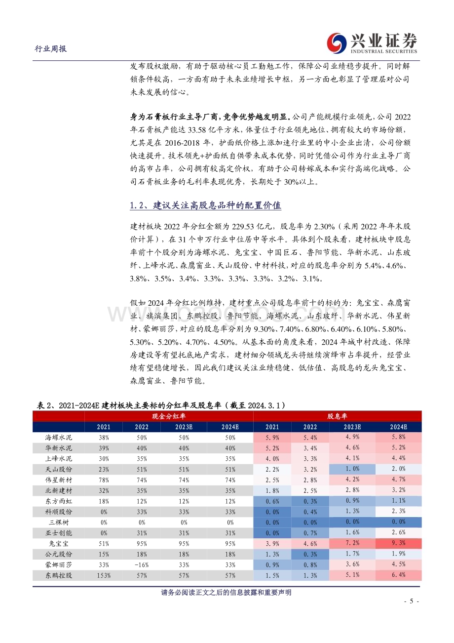20240303_兴业证券_建筑材料行业：需求仍待回暖关注高股息品种_21页.pdf_第5页