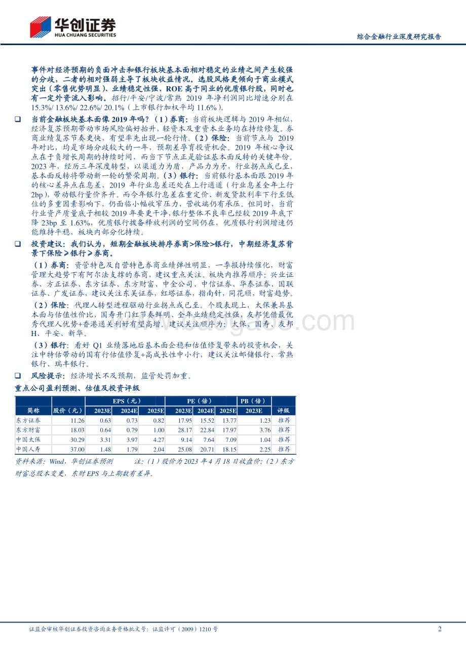 20230420_华创证券_综合金融行业深度研究报告：大金融复盘2019昨日重现？_20页.pdf_第2页
