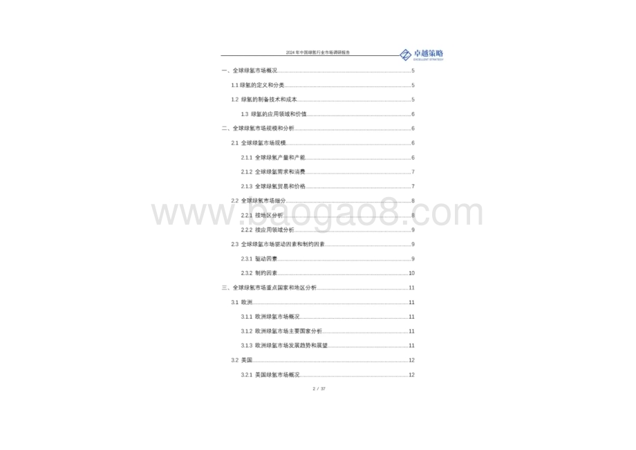 20240423_卓越策略_2024中国绿氢行业市场调研报告_37页.pdf_第2页