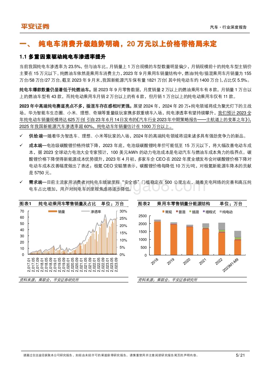 20231108_平安证券_汽车行业纯电动车型全景图：高端EV上新入局即破局_21页.pdf_第5页