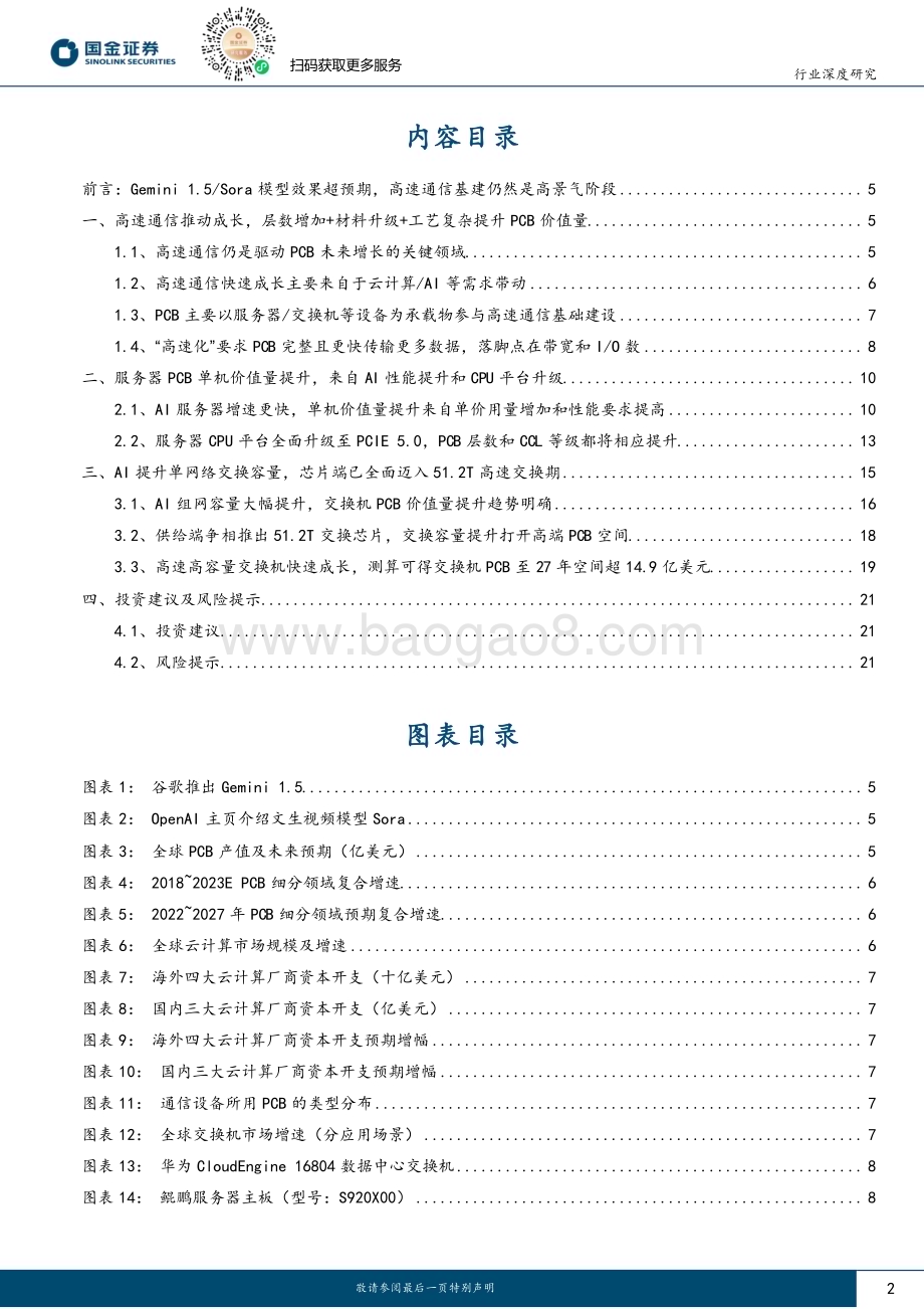 20240218_国金证券_电子行业深度研究：Gemini 1.5Sora预示AI模型迭代加速高速通信驱动PCB成长_24页.pdf_第2页