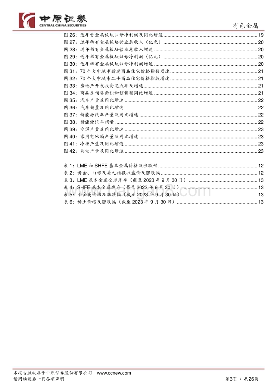 20231114_中原证券_有色金属行业专题研究：上游盈利同比增速实现正增长中下游营收实现增长_26页.pdf_第3页