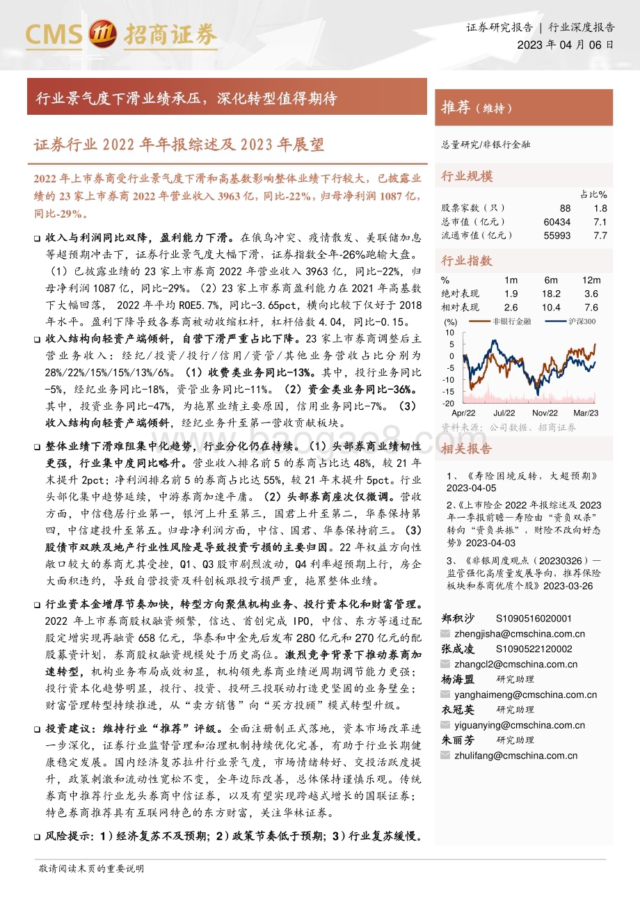 20230406_招商证券_证券行业2022年年报综述及2023年展望：行业景气度下滑业绩承压深化转型值得期待_21页.pdf_第1页