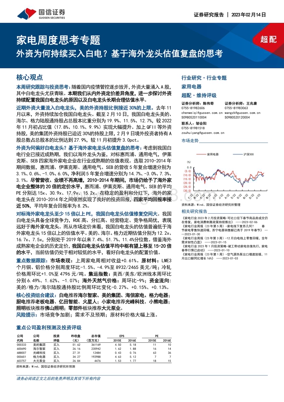20230214_国信证券_家电行业证券研究报告：外资为何持续买入白电？_16页.pdf_第1页
