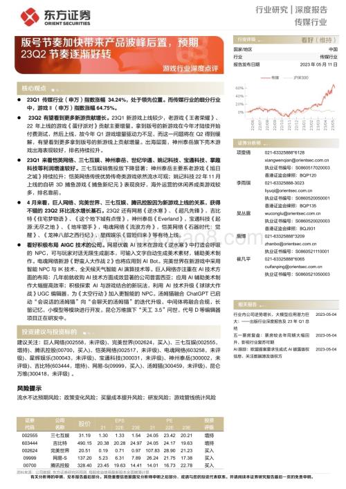 20230511_东方证券_游戏行业证券研究报告：版号节奏加快带来产品波峰后置预期23Q2节奏逐渐好转_23页.pdf